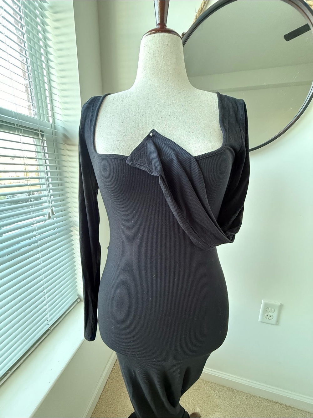 SKIMS Black Long Sleeve Square Neck Maxi Dress, Soft Lounge - Picture 7 of 9